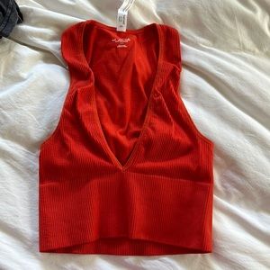 red ribbed tank